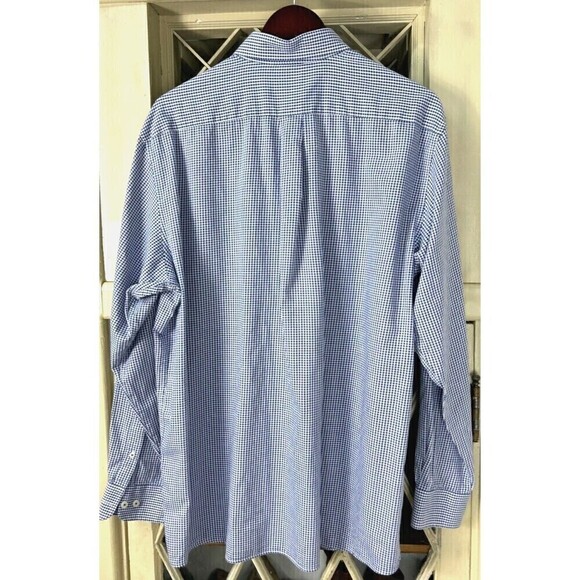 ROWM Shirt Mens Sz XLT Blue White Gingham Plaid Button Up Long Sleeve Cotton T4 - Picture 5 of 11